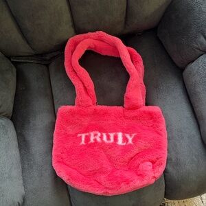 TRULY Hot Pink Plush Logo Tote